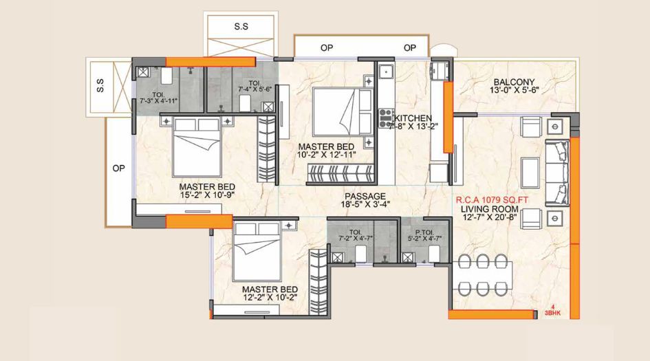 One-Vara-Floor-Plan-3 BHK- 1079 Sqft